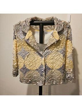 Women's Andria Lieu Vintage 2 Piece Jacket & Tank Size M Yellow, Green, Gray